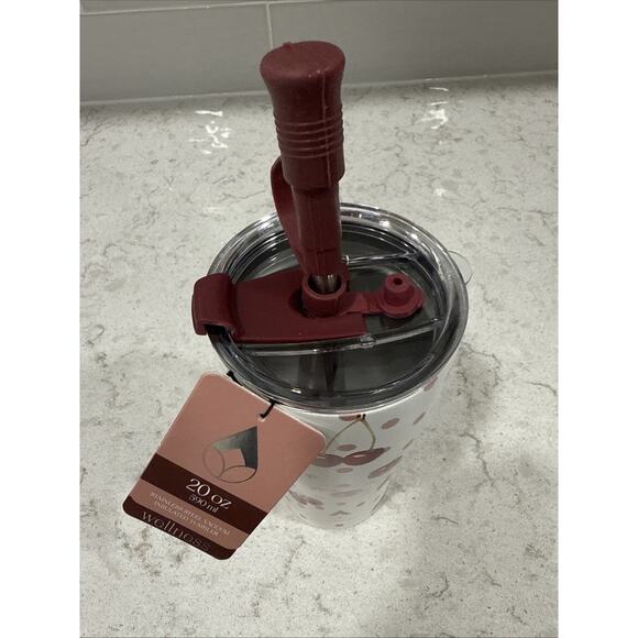 DOTS & CHERRIES 20oz Steel Travel Tumbler & Straw w/ Cap Fall NEW - Picture 2 of 4